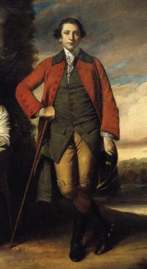 18th century man in a frock, a coat with a flat collar.